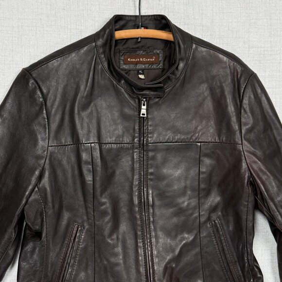 Knoles & Carter Italian Lambskin Leather Jacket Black Moto Zip Front Size XL - Picture 5 of 14